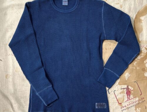 Iron Heart IHTL-1301-IND waffle knit long sleeved crew neck thermal indigo dyed