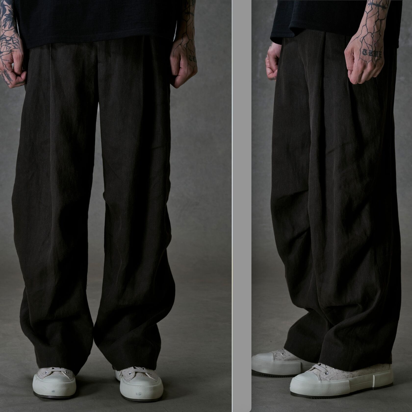 Devoa pant linen silk beige gray Devoa
