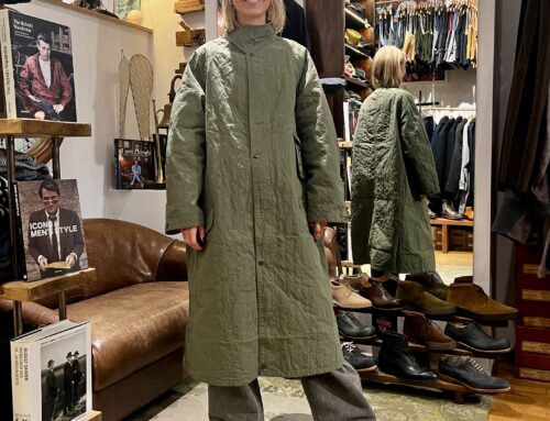 Nigel Cabourn gas protect coat stripe quilt cotton/nylon green for ladies