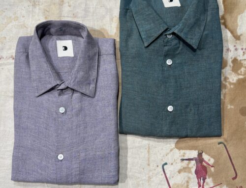Delikatessen D715 feel good shirts purple and green portugese linen