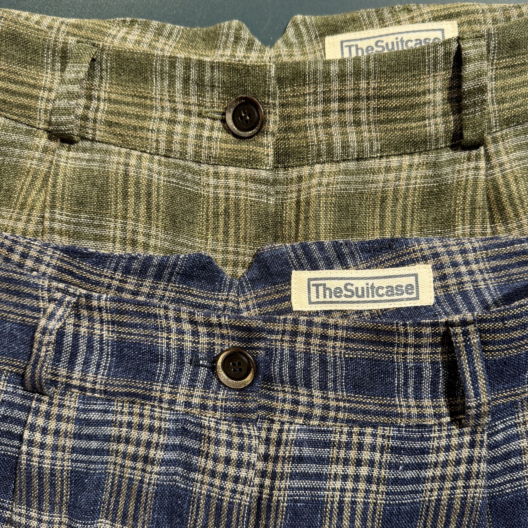 Suitcase gallery blazer and new saloon pant olive khaki and indigo khaki check linen Suitcase
