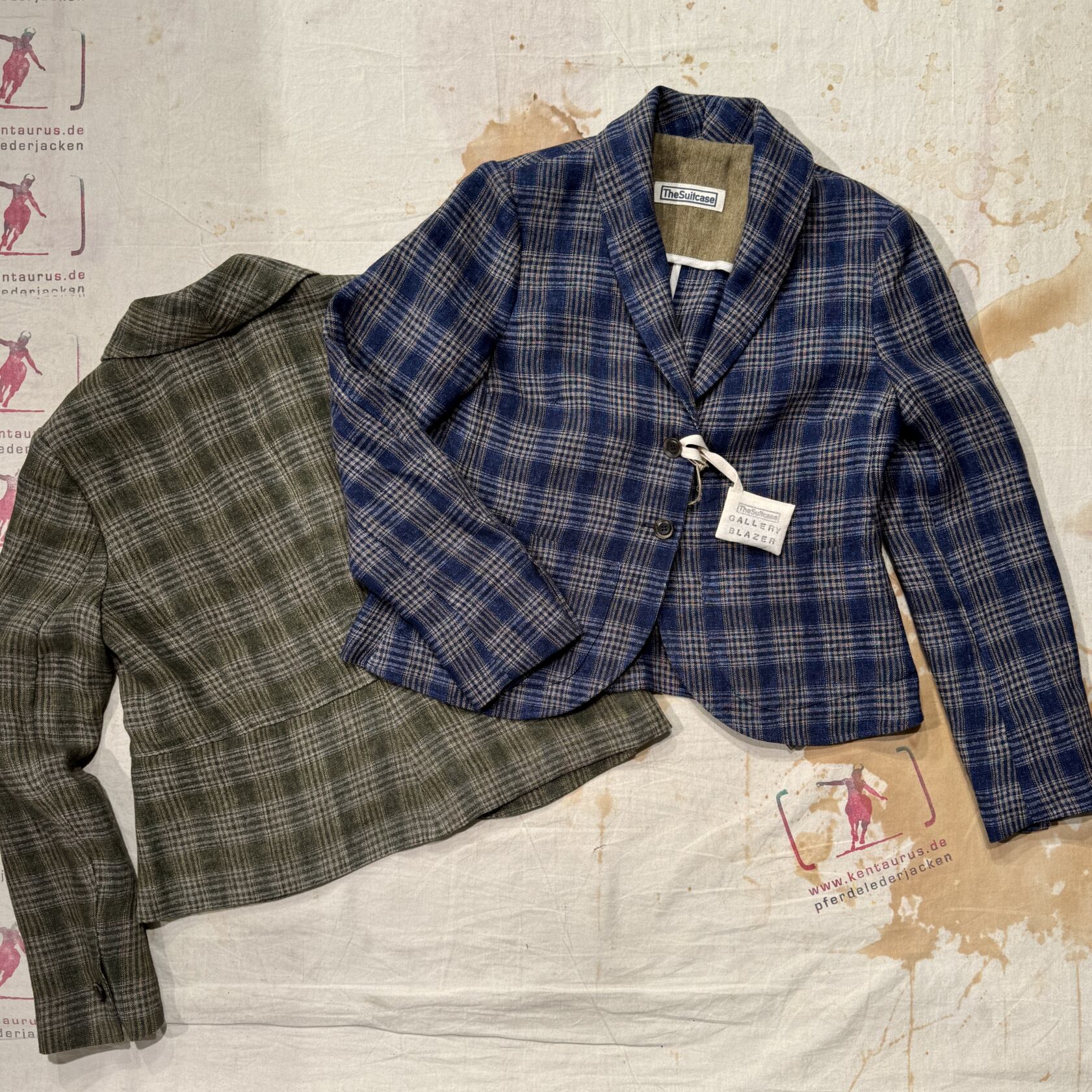 Suitcase gallery blazer and new saloon pant olive khaki and indigo khaki check linen Suitcase