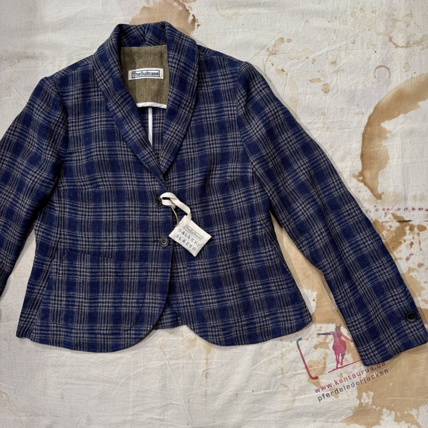 Suitcase gallery blazer and new saloon pant olive khaki and indigo khaki check linen Suitcase