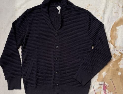 G.R.P. shawl collar cardigan merino wool eggplant