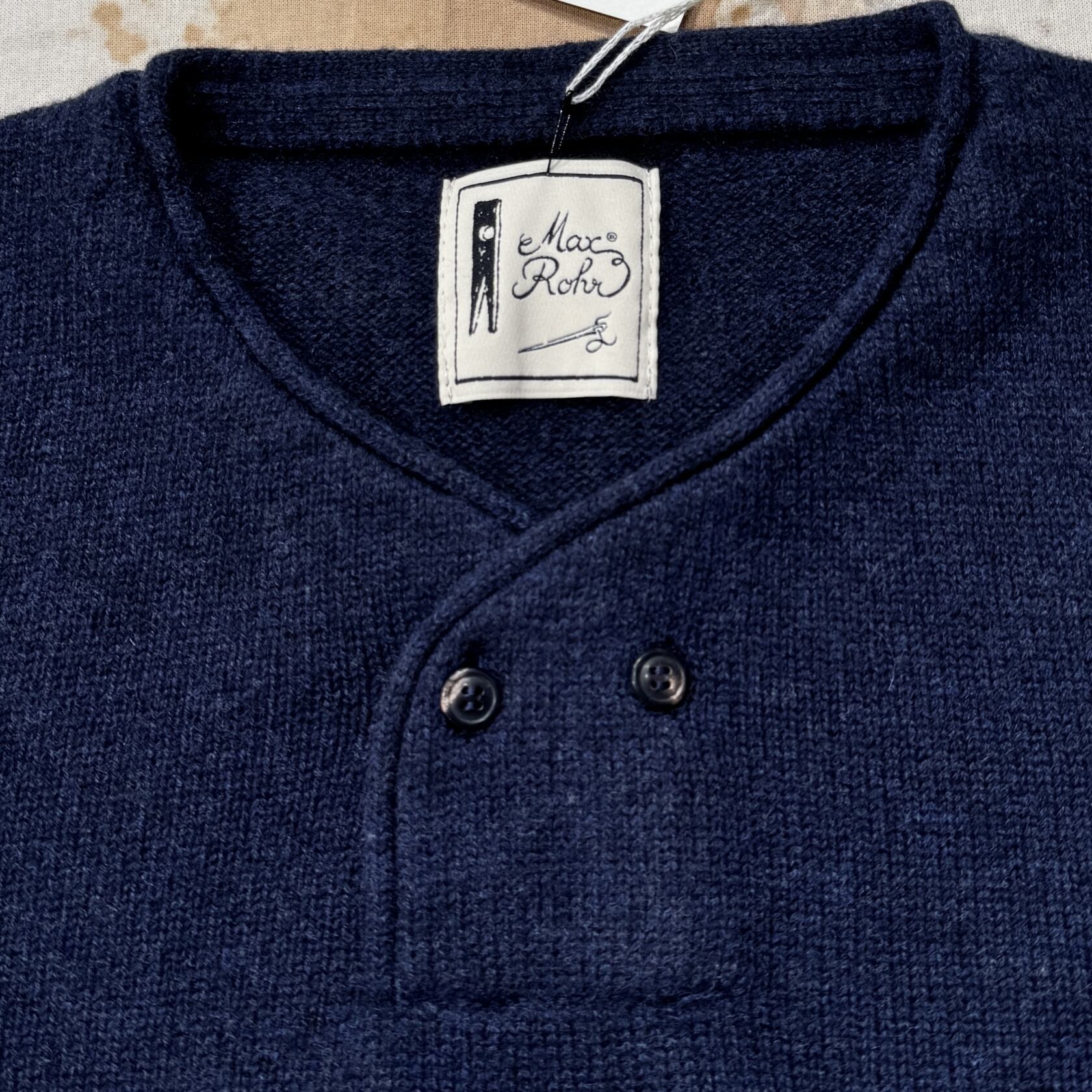 Max Rohr mit G.R.P. 2 buttons pullover merino wool blue melange Max Rohr
