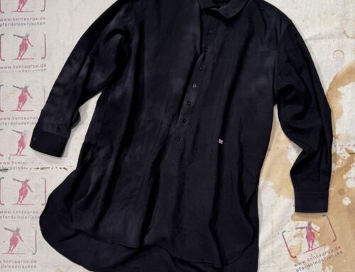 Klasica long black wool shirt kago zome hand dyed muslin