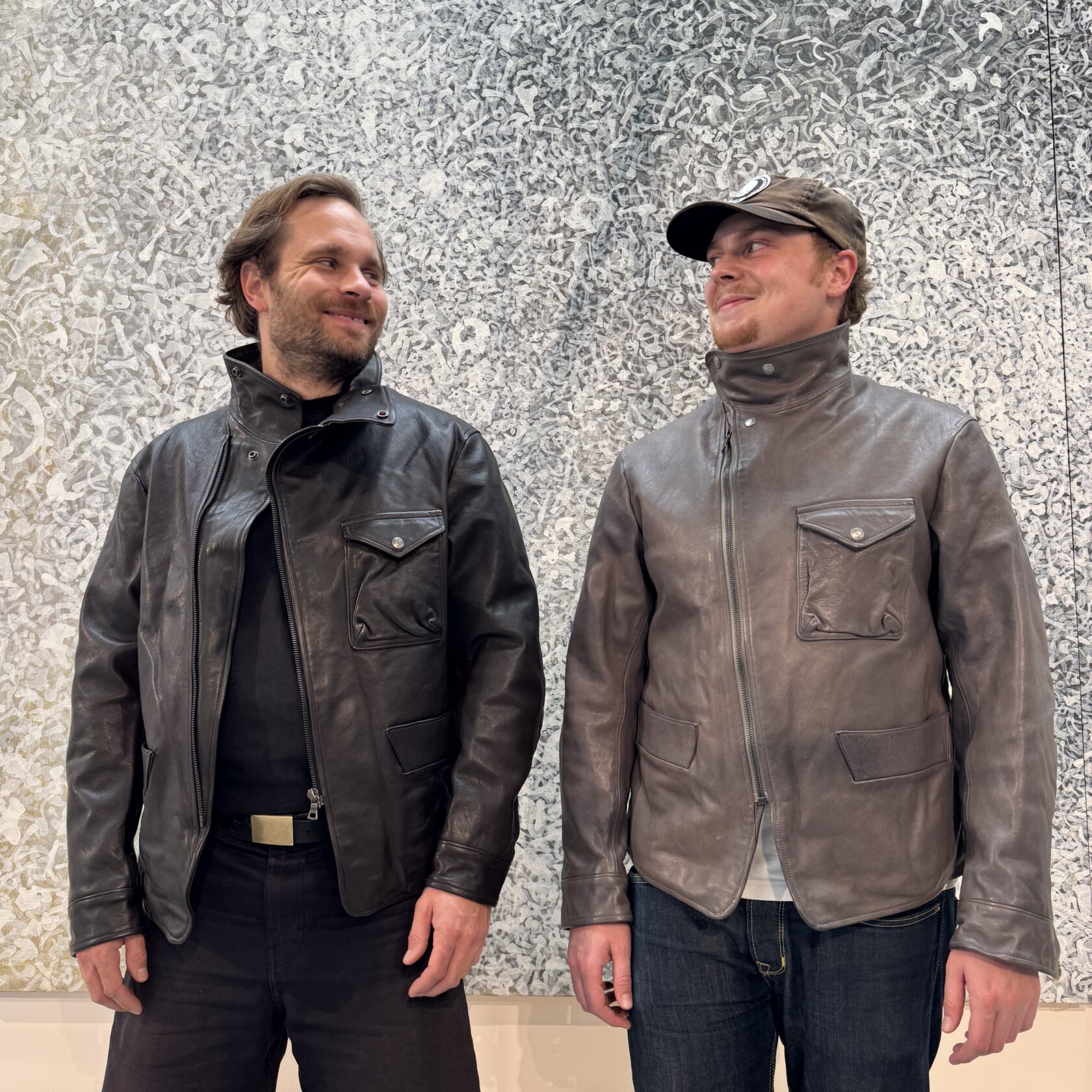MotivMfg sidcot horsehide jacket washed shadow grey and antique dark brown MotivMfg