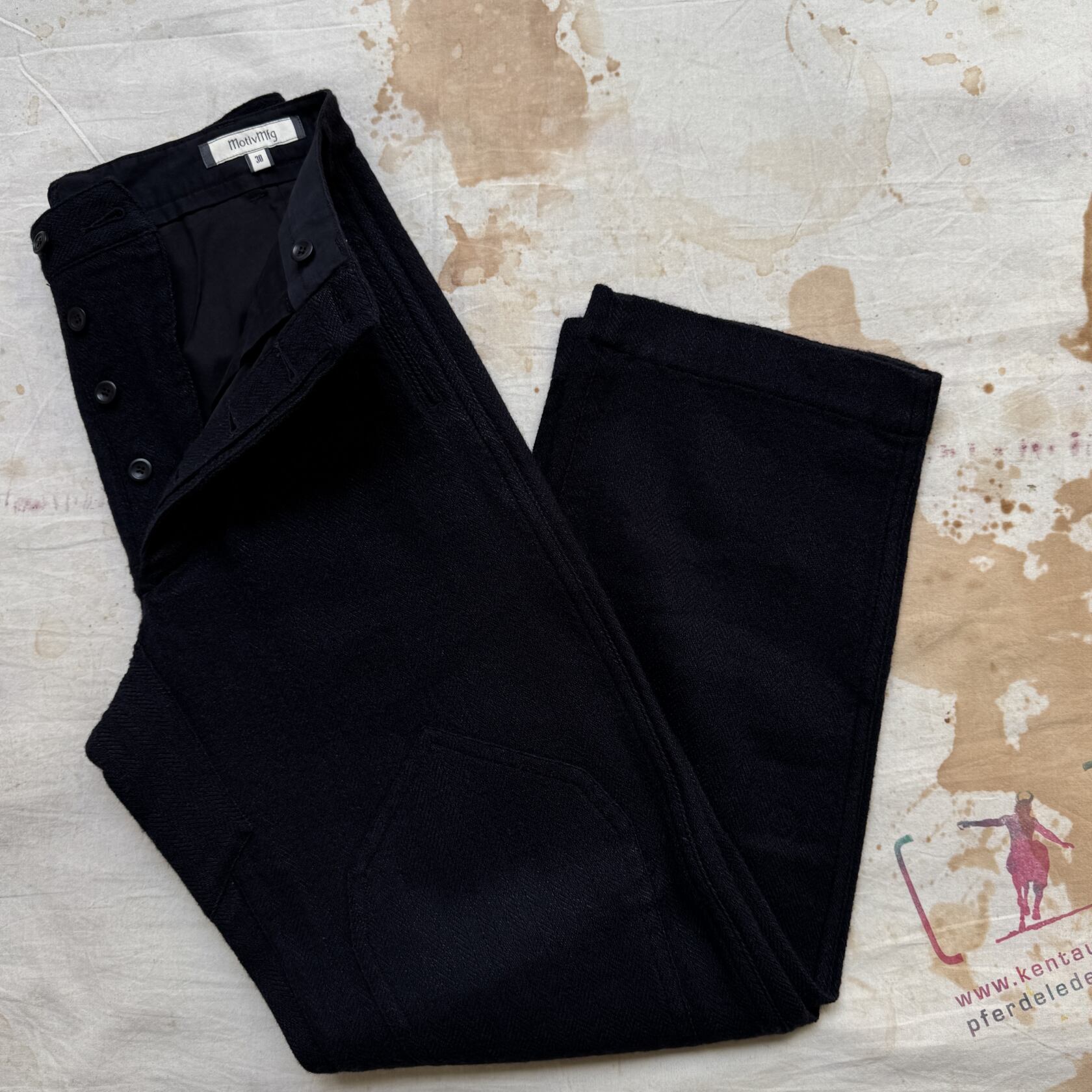 MotivMfg dessin army trousers linen wool herringbone black MotivMfg