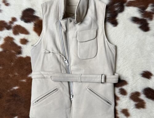 MotivMfg size zip down vest genuine goat nubuck leather light ash