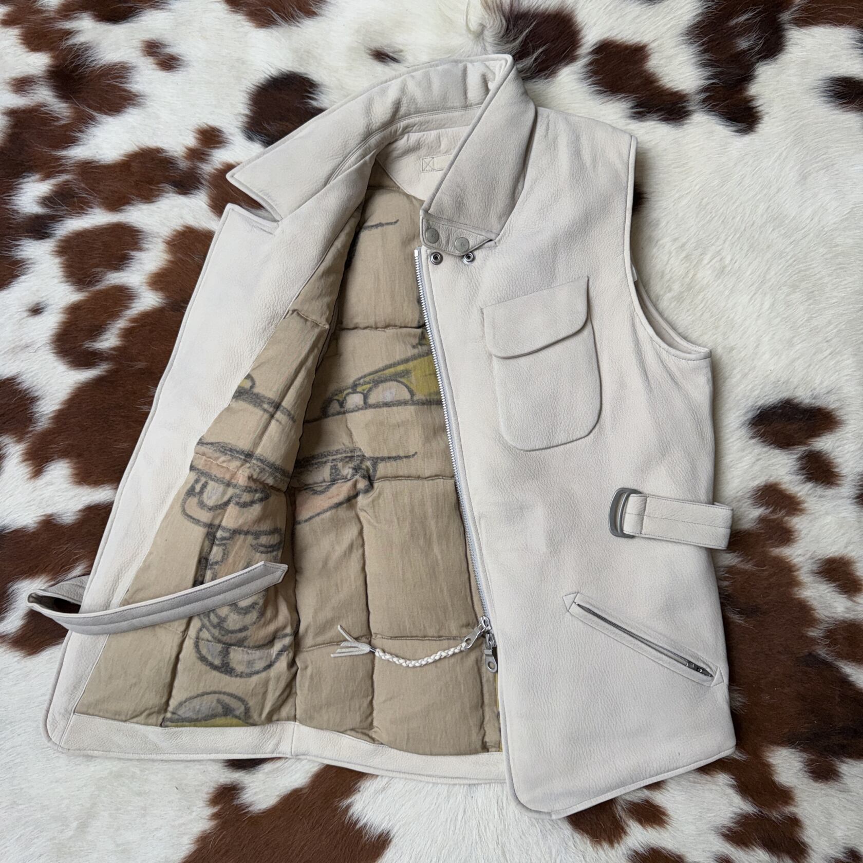 MotivMfg size zip down vest genuine goat nubuck leather light ash MotivMfg