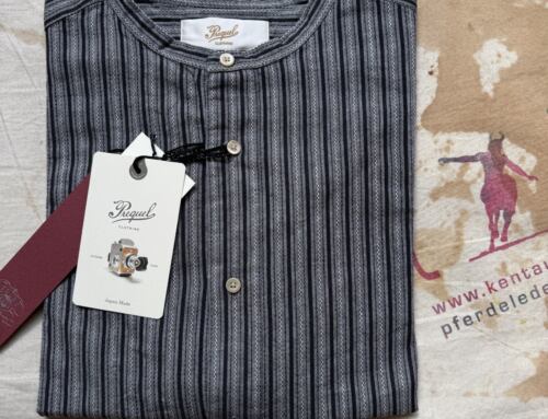 Prequel  stand collar shirt 1007 grey indigo stripe