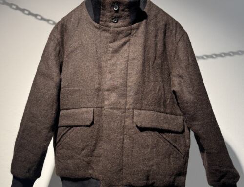 Yamauchi brown alpaca wool double cloth padded bomber jacket