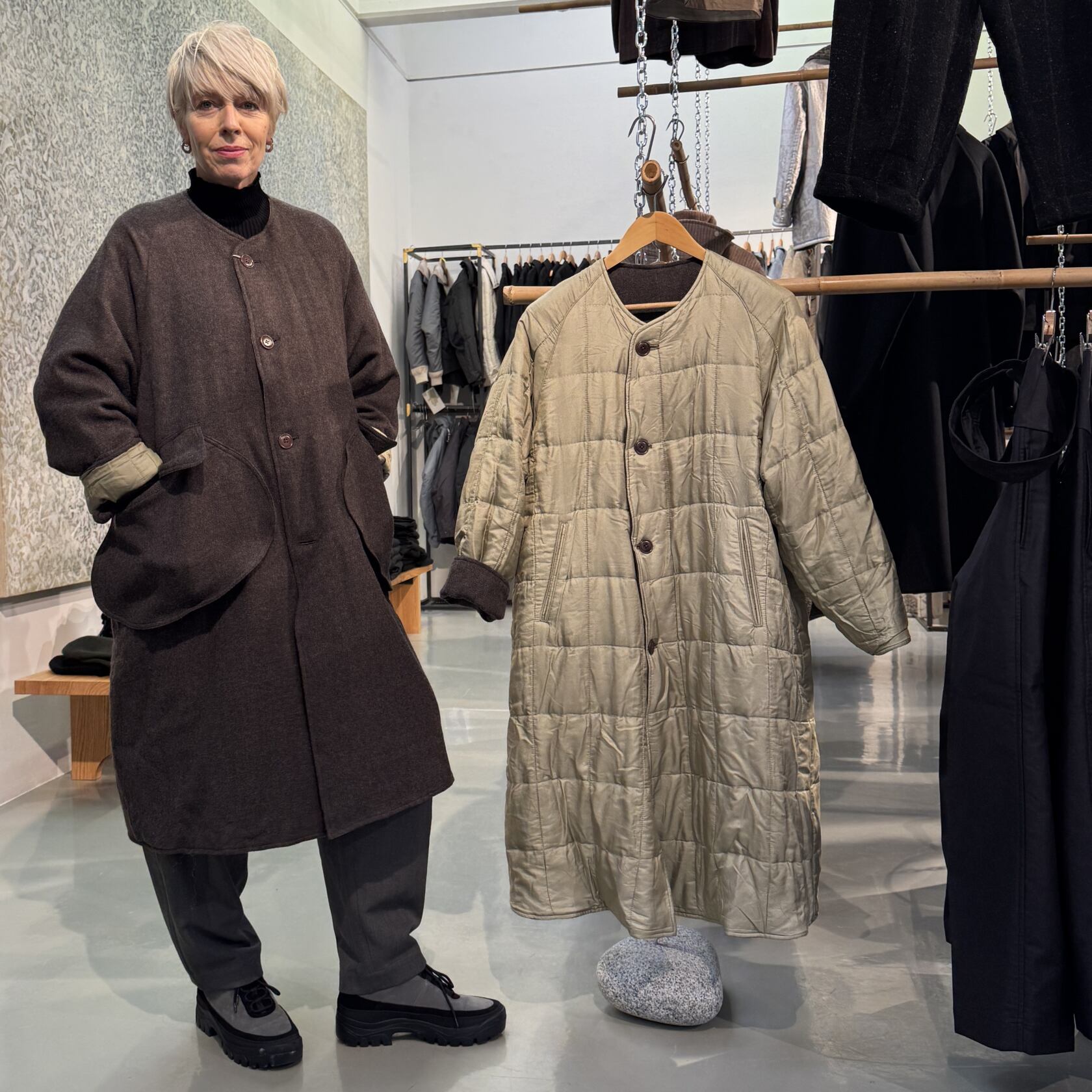 Haversack padded and reversible wool silk coat 472630 Haversack