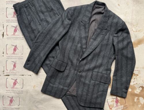MotivMfg typesetter and bund trousers light cheviot striped Lovat tweed