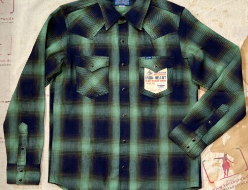 Iron Heart IHSH-348-GRN 9oz selvedge ombre check western shirt green/blue