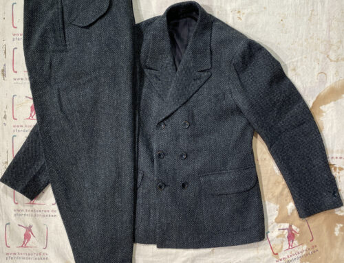 MotivMfg db reefer jacket and zetland trousers lovat shetland tweed