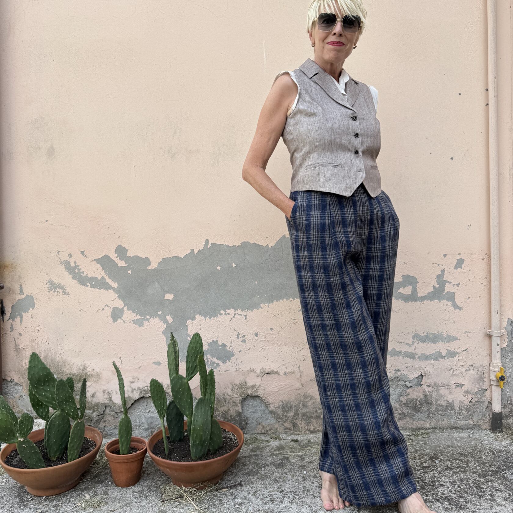 Suitcase gallery blazer and new saloon pant olive khaki and indigo khaki check linen Suitcase