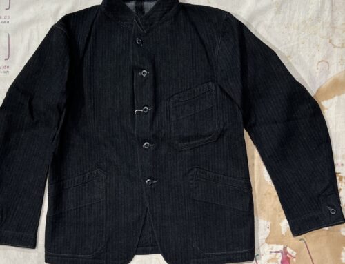 MotivMfg peak lapel lounge jacket original herringbone denim black