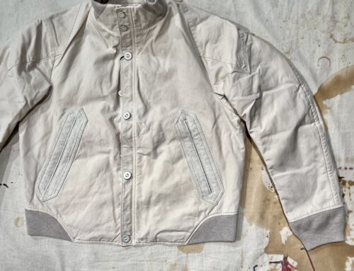 MotivMfg vector bomber jacket Halley Stevenson wax cotton military finish natural white