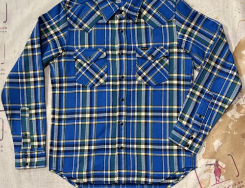 Iron Heart IHSH-370 ultra heavy flannel tartan western shirt blue
